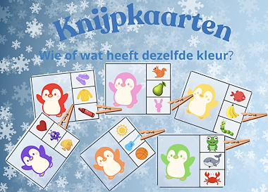 Lesmateriaal Thema winter : Knijpkaarten dezelfde kleur van auteur Juf Katy