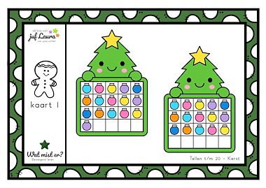 Lesmateriaal Wat mist er? - Tellen t/m 20 (*) - Kerst van auteur De klas van juf Laura slide 2