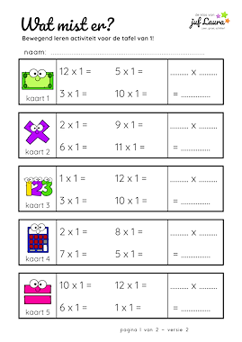 Lesmateriaal Wat mist er? - tafel van 1 van auteur De klas van juf Laura slide 3
