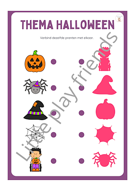 Lesmateriaal Verbind dezelfde figuren met elkaar thema halloween van auteur Little Play Friends slide 3