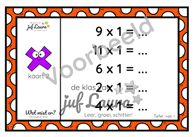 Lesmateriaal Bewegend leren - Wat mist er? - Tafel van 1 van auteur De klas van juf Laura slide 2