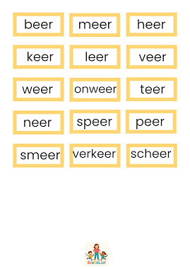 Lesmateriaal propjesdictee eer, oor, eur woorden  van auteur de beweegjuf slide 2