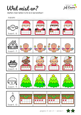 Lesmateriaal Wat mist er? - Tellen t/m 6 (**) - Kerst van auteur De klas van juf Laura slide 2