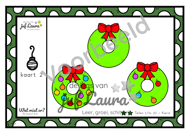 Lesmateriaal Kerst - Wat mist er? - Tellen t/m 20 (**-versie) van auteur De klas van juf Laura slide 2