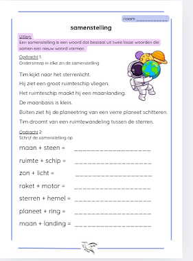 Lesmateriaal taallessen thema ruimte, begin groep 4 van auteur Juf Kitty B slide 2