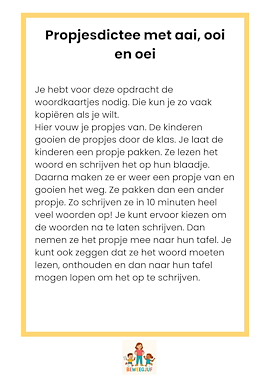 Lesmateriaal propjesdictee aai, ooi, oei van auteur de beweegjuf
