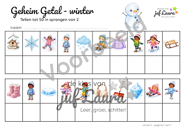 Lesmateriaal Winter - Geheim Getal - Tellen tot 50 in sprongen van 2 van auteur De klas van juf Laura slide 3