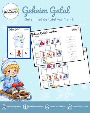 Lesmateriaal Winter - Geheim Getal - Tafel van 1 en 2 van auteur De klas van juf Laura