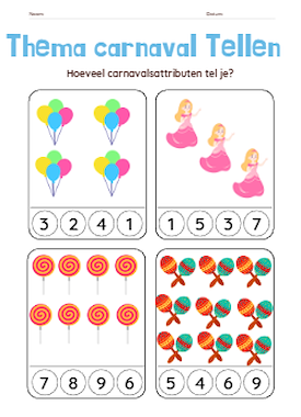 Lesmateriaal Telblaadje carnaval van 0 tot 10 van auteur Juf_Astrid slide 2