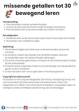 Lesmateriaal Missende getallen tot 30 bewegend leren valentijnsdag van auteur de beweegjuf slide 3