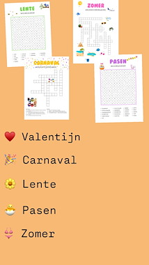 lesmateriaal Woordzoeker en kruiswoordraadsel per thema (feb.-jun.) van auteur JufkeSarah