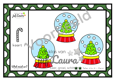 Lesmateriaal Kerst - Wat mist er? - Tellen t/m 10 (**-versie) van auteur De klas van juf Laura slide 2