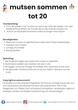 Lesmateriaal Mutsen met sommen tot 20 voor het lampje van auteur de beweegjuf slide 3
