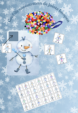 Lesmateriaal Thema winter:Geef de sneeuwman de juiste knopen jongste kls van auteur Juf Katy