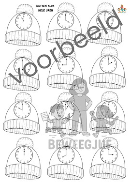 Lesmateriaal Mutsen met klokken voor het lampje (hele en halve uren) van auteur de beweegjuf slide 2