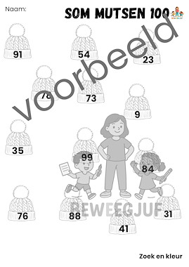 Lesmateriaal Mutsen sommen tot 100 voor het lampje van auteur de beweegjuf slide 2