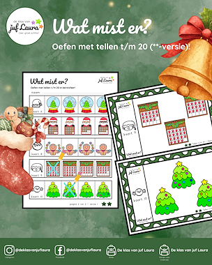 Lesmateriaal Kerst - Wat mist er? - Tellen t/m 20 (**-versie) van auteur De klas van juf Laura
