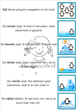 Lesmateriaal Thema Noordpool en Zuidpool: Versje Pinguïns van auteur Kleutercontent