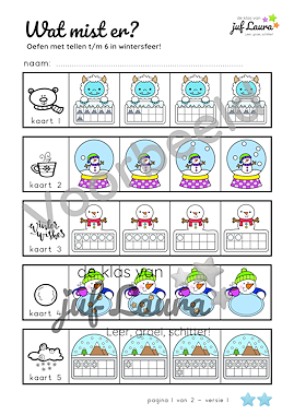 Lesmateriaal Winter - Wat mist er? - Tellen t/m 6 (**) van auteur De klas van juf Laura slide 3
