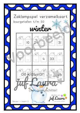 Lesmateriaal Winter - Zaklampspel - Buurgetallen t/m 50 van auteur De klas van juf Laura slide 3