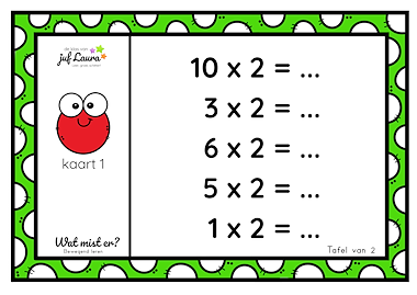 Lesmateriaal Bewegend leren - Wat mist er? - Tafel van 2 van auteur De klas van juf Laura slide 2