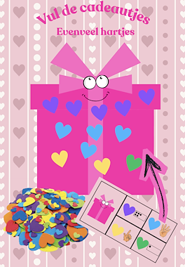 Lesmateriaal Thema valentijn: Vul de cadeautjes met hartjes van auteur Juf Katy