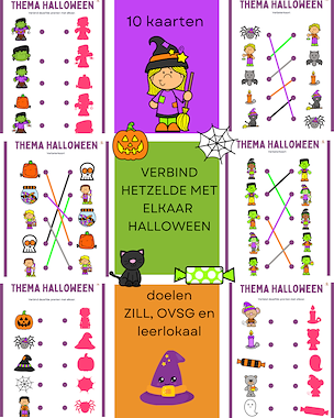 Lesmateriaal Verbind dezelfde figuren met elkaar thema halloween van auteur Little Play Friends