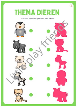 Lesmateriaal Verbind dezelfde figuren met elkaar thema dieren van auteur Little Play Friends slide 3
