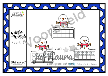 Lesmateriaal Winter - Wat mist er? - Tellen t/m 6 (**) van auteur De klas van juf Laura slide 2