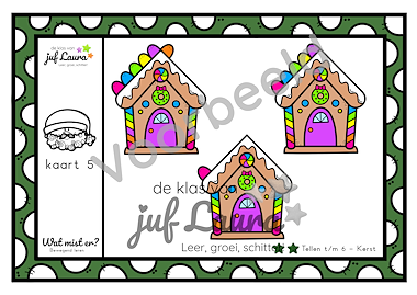 Lesmateriaal Kerst - Wat mist er? - Tellen t/m 6 (**-versie) van auteur De klas van juf Laura slide 2
