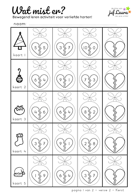 Lesmateriaal Wat mist er? - Verliefde harten (kerst) van auteur De klas van juf Laura slide 3