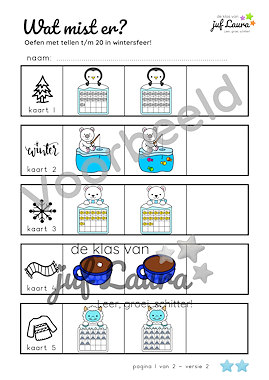 Lesmateriaal Winter - Wat mist er? - Tellen t/m 20 (**-versie) van auteur De klas van juf Laura slide 2