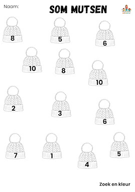 Lesmateriaal Mutsen met sommen tot 10 voor het lampje van auteur de beweegjuf slide 3