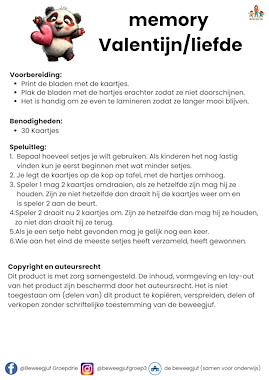 Lesmateriaal Memory Valentijn/liefde van auteur de beweegjuf slide 3