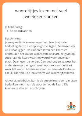 Lesmateriaal woordrijen met tweetekenklanken bewegend leren van auteur de beweegjuf