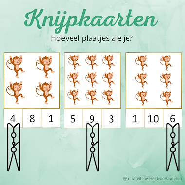 Lesmateriaal Kleine aap - knijpkaarten tellen 1-12 van auteur Nanny Melissa