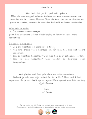 Lesmateriaal Thema Ruimte: Woordenschat memory  van auteur Juf Femke slide 2