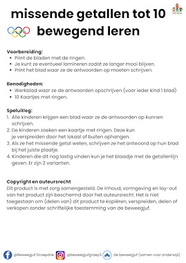 Lesmateriaal Missende getallen tot 10 bewegend leren Olympische Spelen van auteur de beweegjuf slide 3