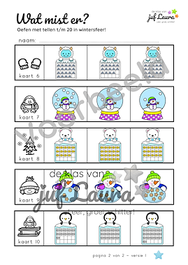 Lesmateriaal Winter - Wat mist er? - Tellen t/m 20 (*-versie) van auteur De klas van juf Laura slide 2