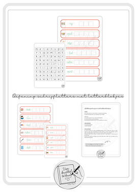 Lesmateriaal Schrijfletterspel met letterblokjes thema school van auteur Van krabbel tot krul