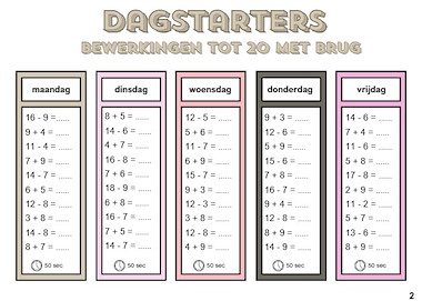Lesmateriaal Dagstarters bewerkingen tot 20 met brug gemengd van auteur Malieza