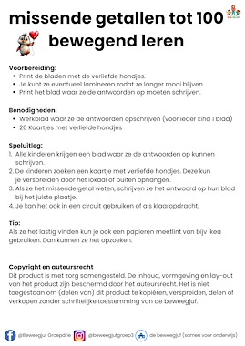 Lesmateriaal Missende getallen tot 100 bewegend leren valentijnsdag van auteur de beweegjuf slide 3