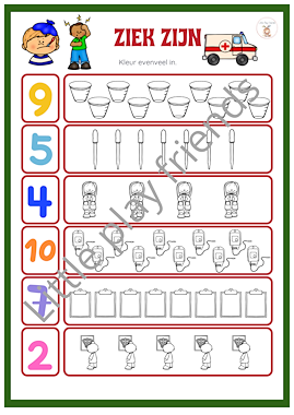 Lesmateriaal Kleur evenveel in thema ziek zijn van auteur Little Play Friends slide 2