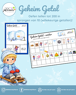 Lesmateriaal Winter - Geheim Getal - Tellen tot 200 in sprongen van 10 van auteur De klas van juf Laura