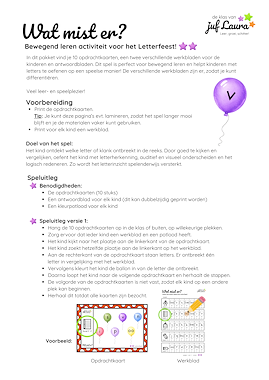 Lesmateriaal Bewegend leren - Wat mist er? - Letterfeest (**-versie) van auteur De klas van juf Laura slide 3
