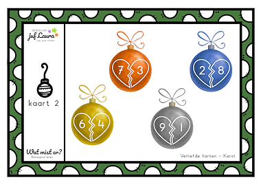 Lesmateriaal Wat mist er? - Verliefde harten (kerst) van auteur De klas van juf Laura slide 2