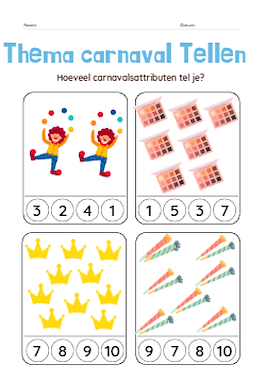 Lesmateriaal Telblaadje carnaval van 0 tot 10 van auteur Juf_Astrid slide 3
