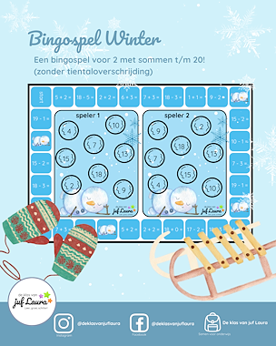 lesmateriaal Winter - Bingospel voor 2 - Sommen t/m 20 van auteur De klas van juf Laura