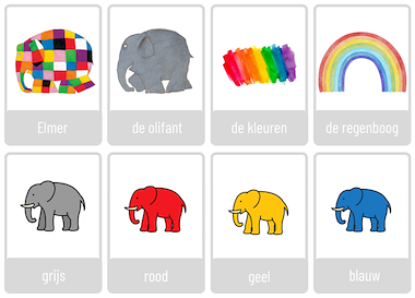 Lesmateriaal Woordkaarten thema Elmer - kleuren van auteur JufEllen98