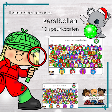 lesmateriaal speuren tussen de kerstballen van auteur katrotje